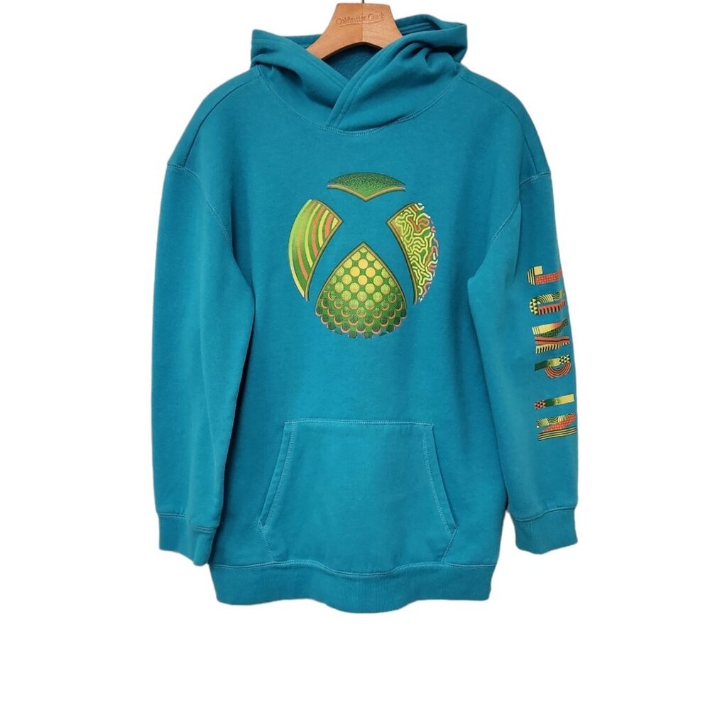 Microsoft Xbox Graphic Hoodie‎ Jump In Surf Spray Blue Size Youth XXL (18) EUC
